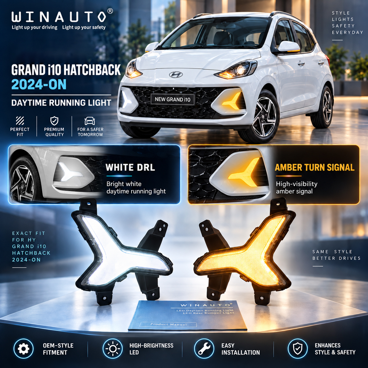Hyundai Grand i10 Hatchback 2024-ON LED Daytime Running Lights