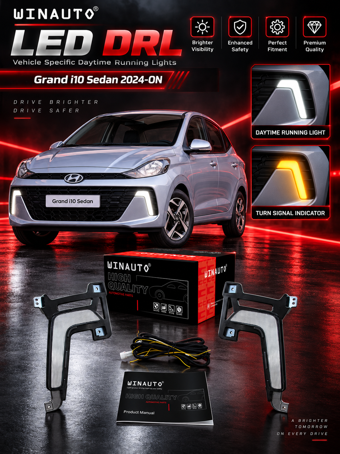 Hyundai Grand i10 Sedan 2024-ON Car Daytime Running Lights